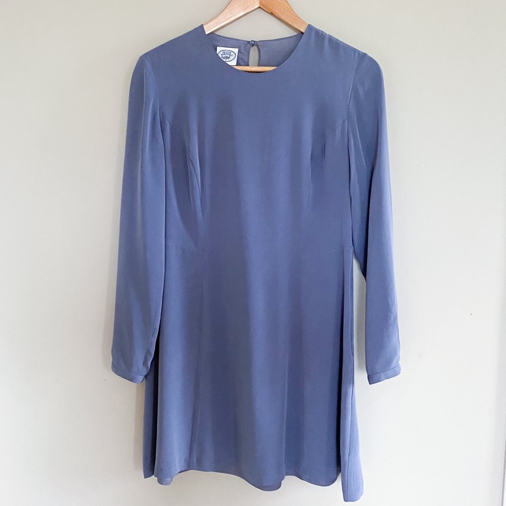 Laura Ashley Vintage Blue Silk Long Sleeve Dress